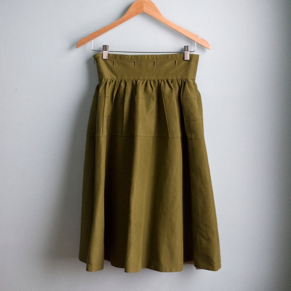 Anthropologie Forest Green Silk Blend A-Line Skirt